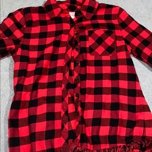 Kids red and black plaid button up